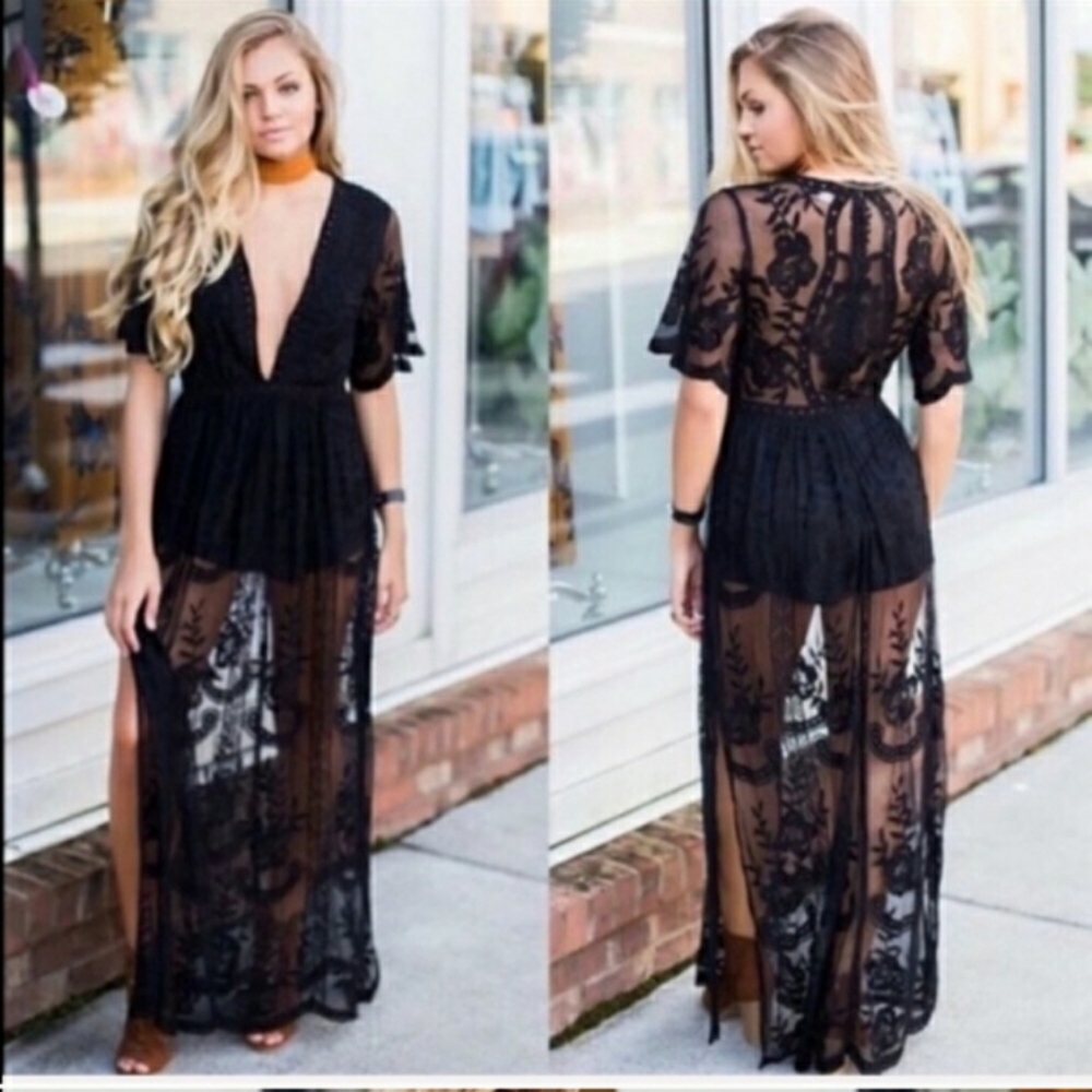 Black lace maxi romper lace